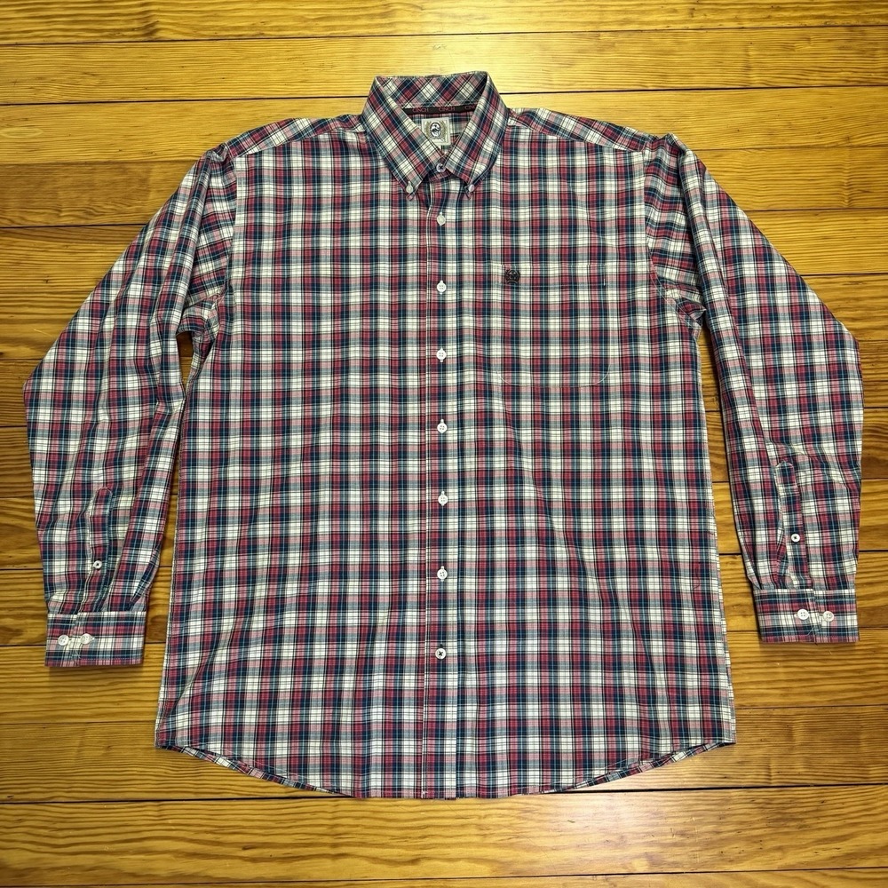 Cinch Shirt Men's Western Cowboy Pink Blue Plaid Button Down Long Sleeve Medium - Picture 2 of 11